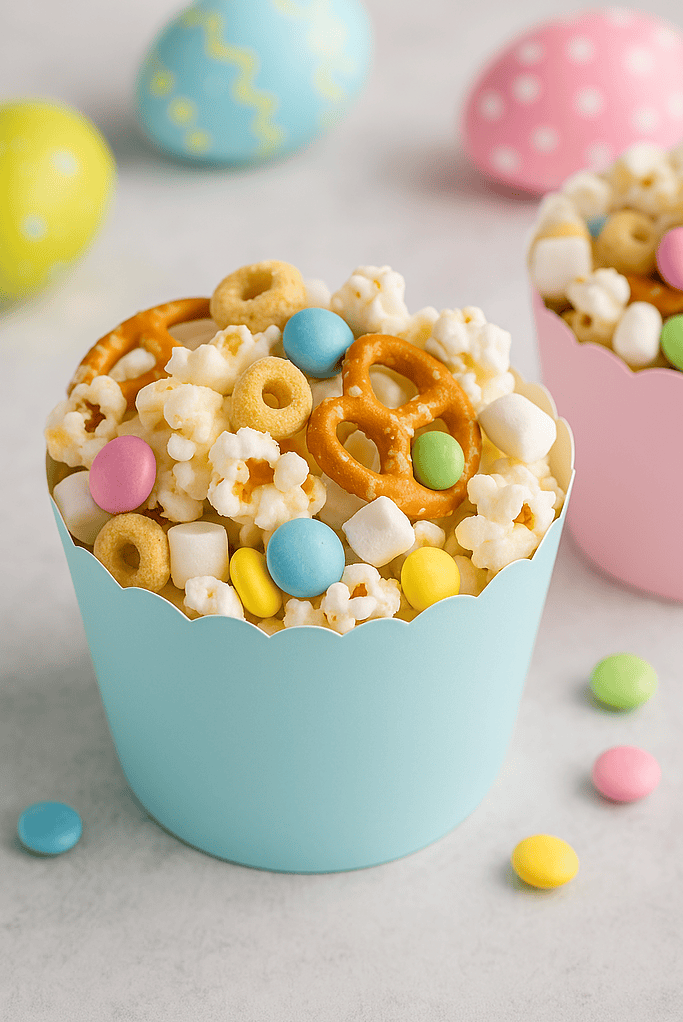 Blue cup of Easter trail mix